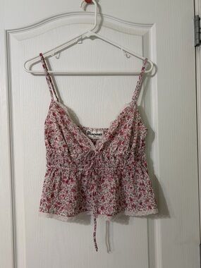 No Boundaries Pink Floral Tie-Front Camisole